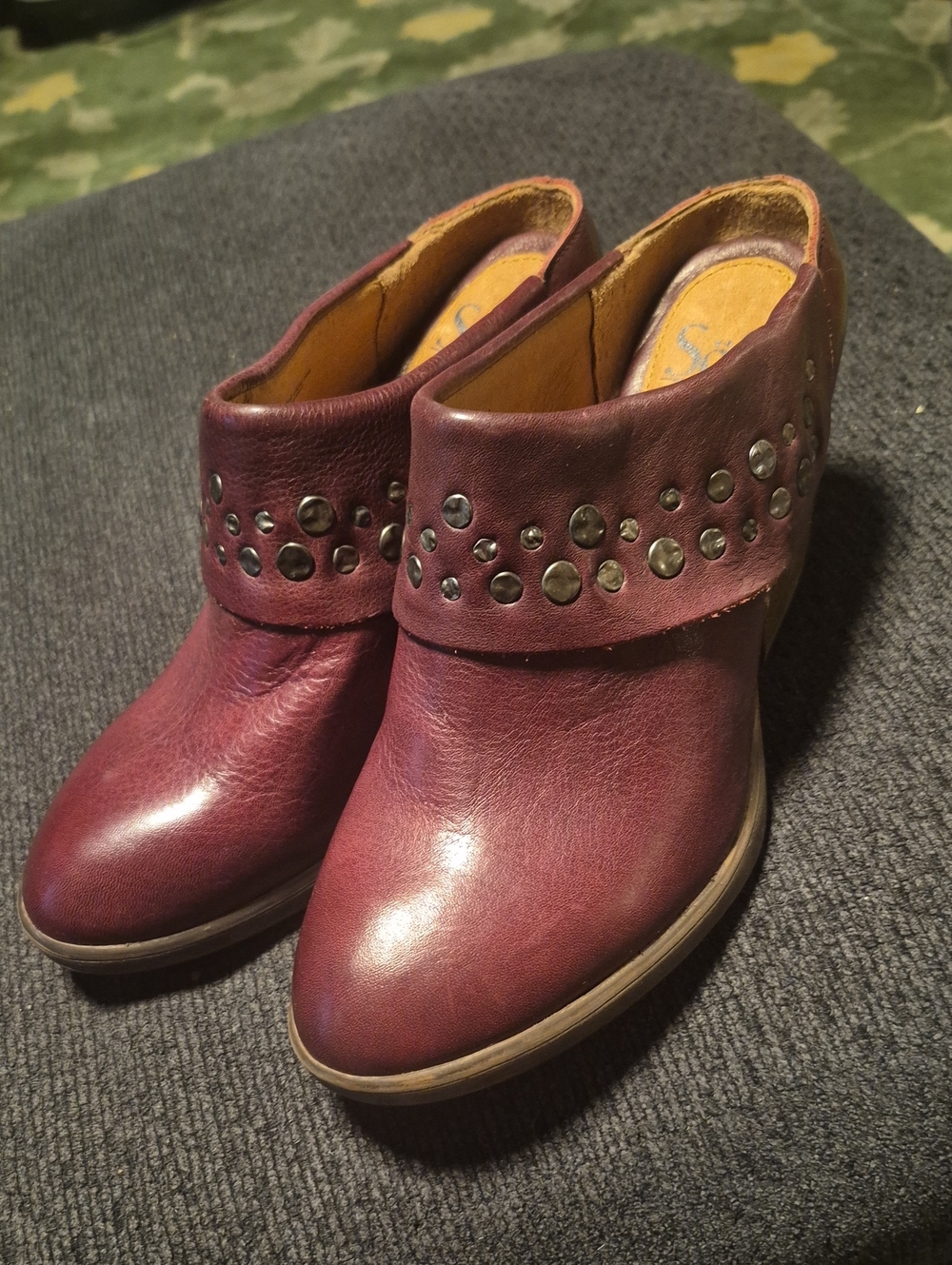 Sofft Burgundy Studded Leather Mule Booties